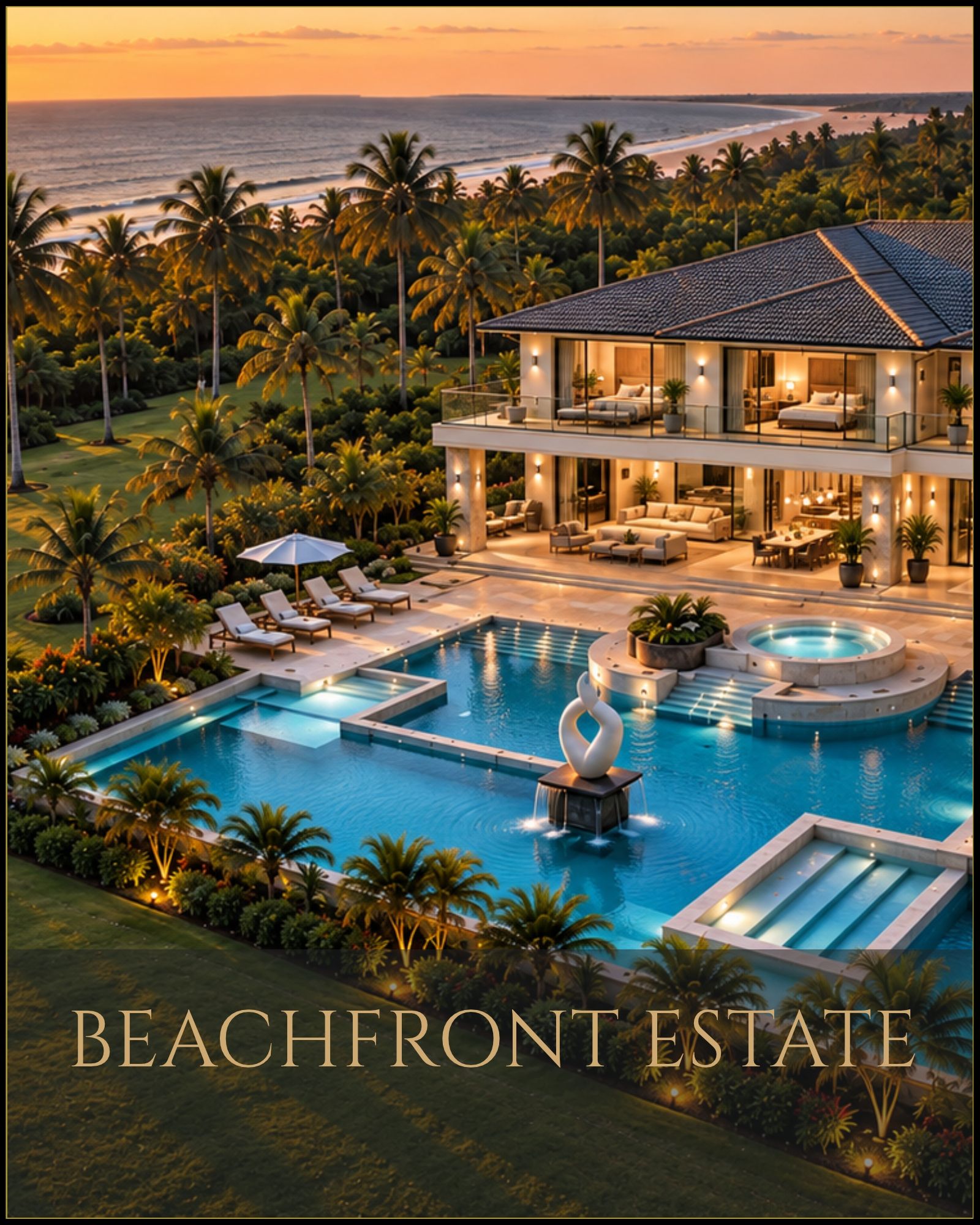 Exklusives Küstenanwesen mit luxurisöser Villa und Poolanlage nahe am Strand.