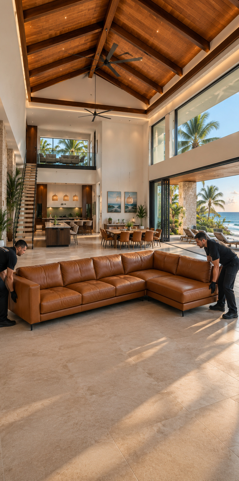 Professionelle Möblierung und Präsentation eines hochwertigen Ferienhauses am Strand für private Nutzung und Ferienvermietung.