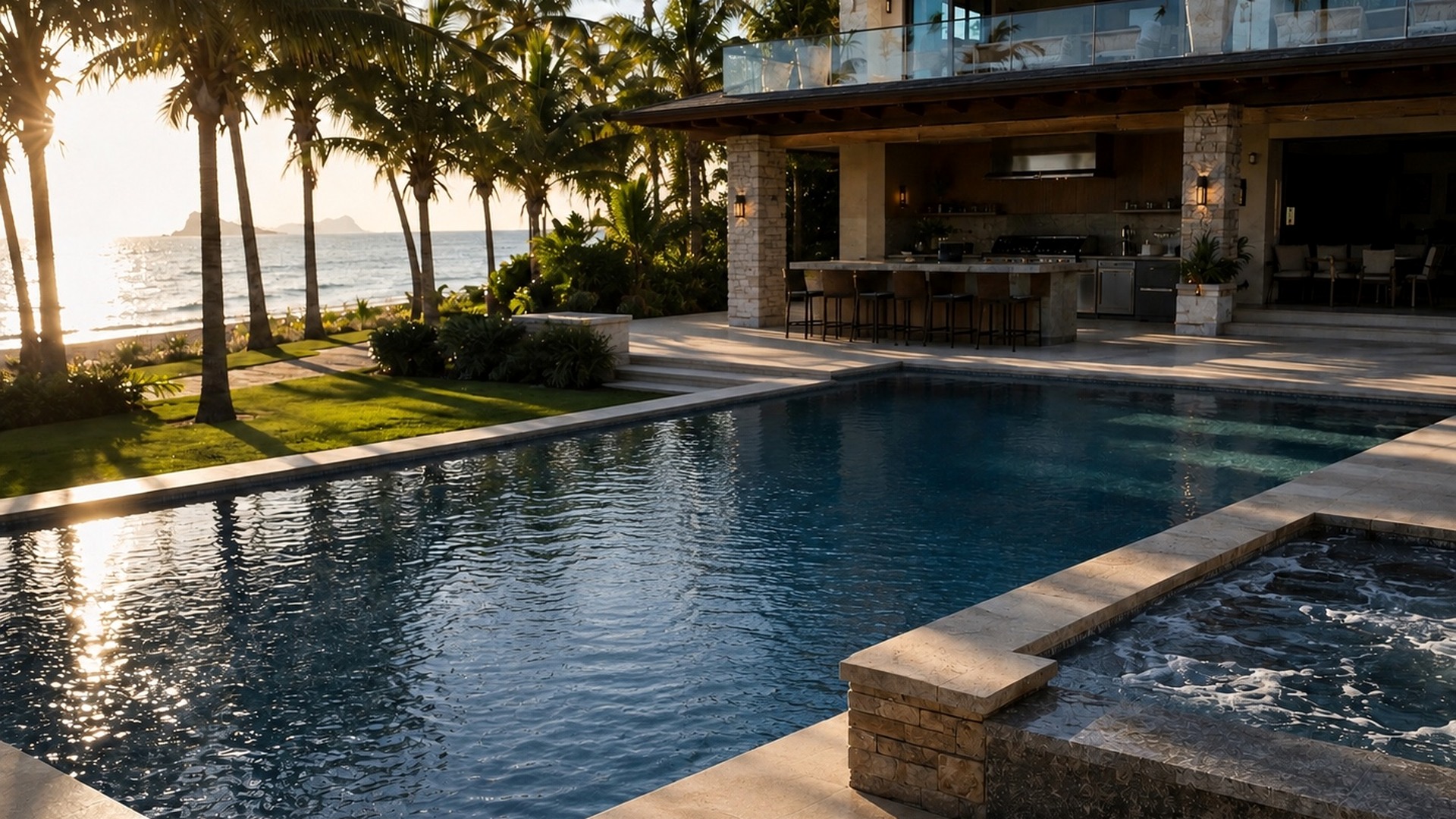 Strandvilla Lemanja mit privatem Pool, Outdoor-Küche und Atlantikblick.