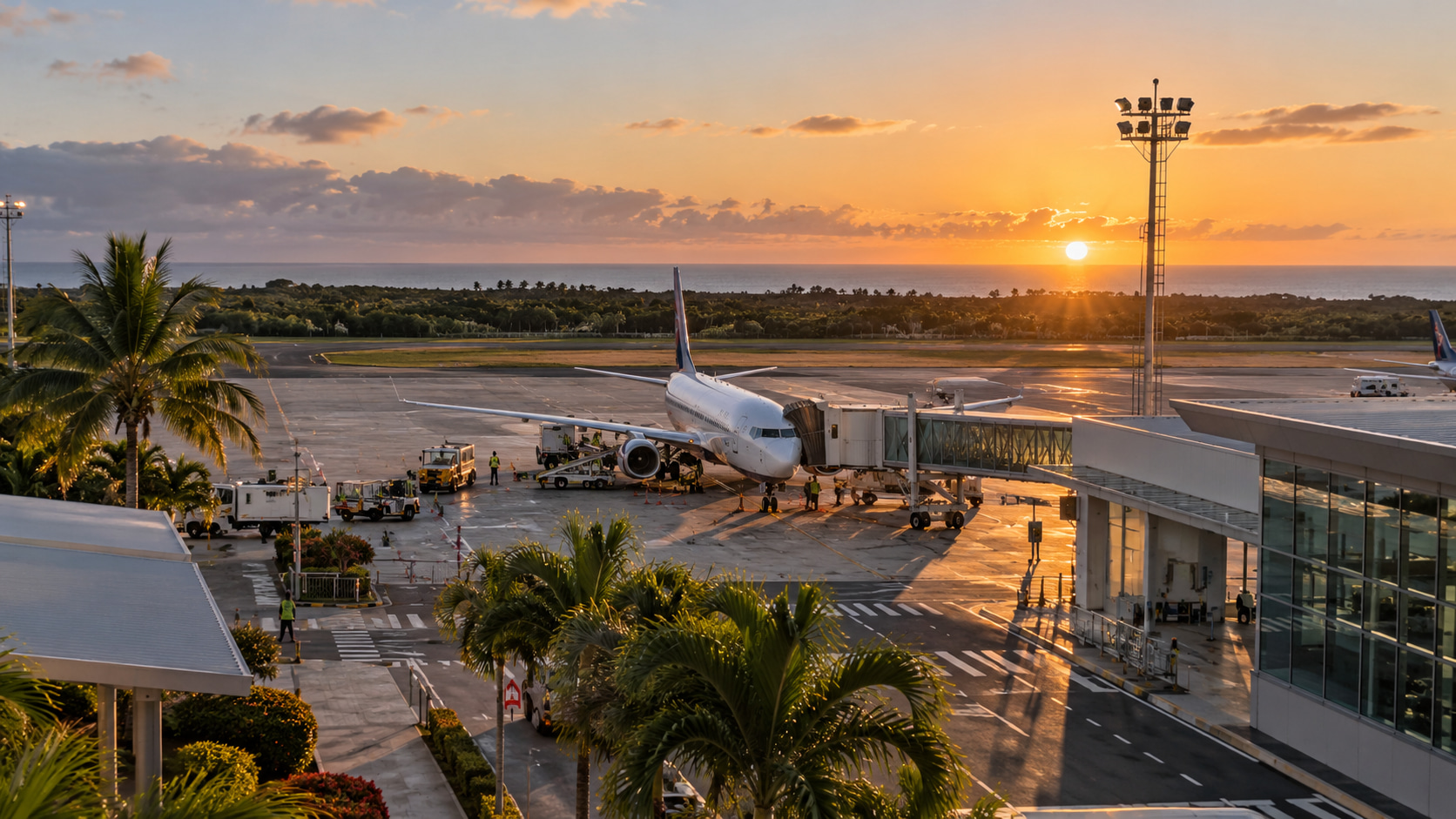Flughafen Porto Seguro bei Sonnenuntergang, nahe dem zum Verkauf stehenden Baugrundstück direkt am Strand.
